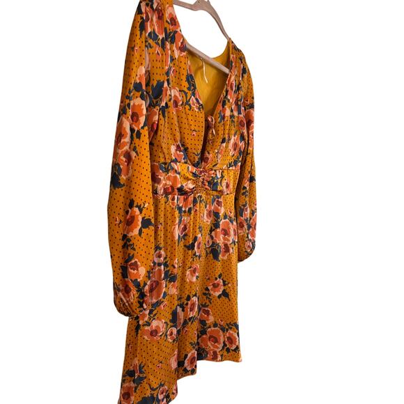 Free People Morning Light Golden Yellow Print Long Sleeve Mini Dress Size 8 - Picture 2 of 6